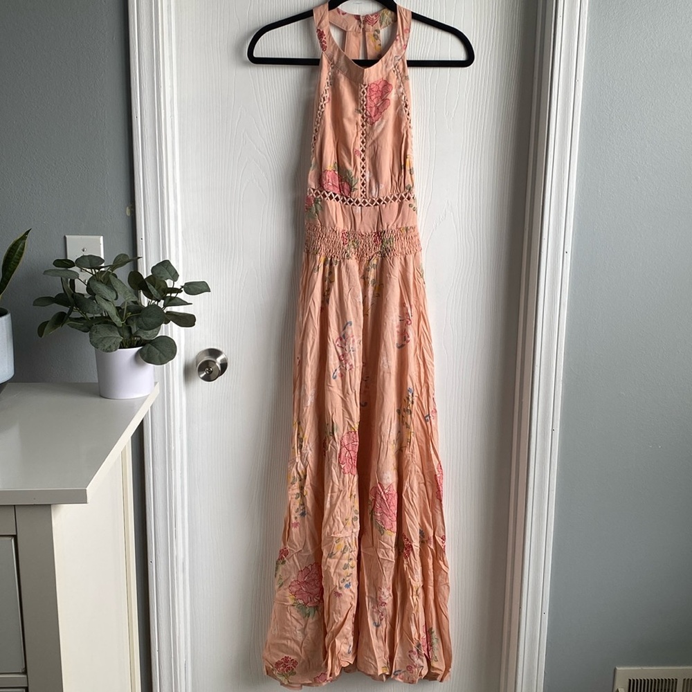Beautiful Peach Floral High Neck Dress